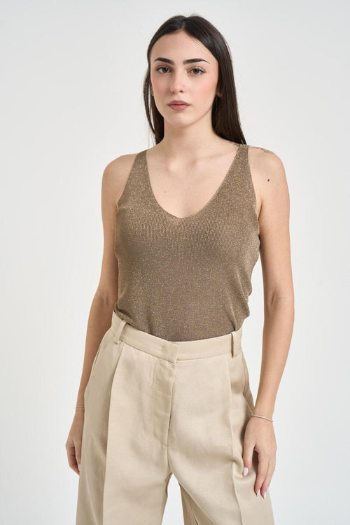 Top donna in lurex tortora