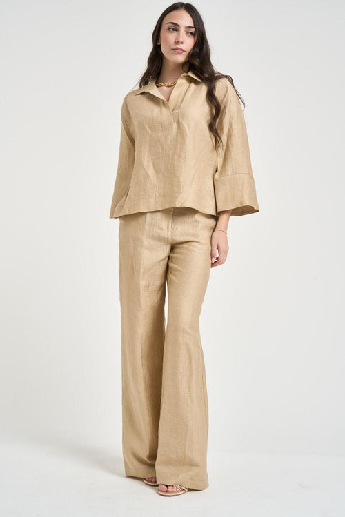 Blusa donna scollo a V sabbia