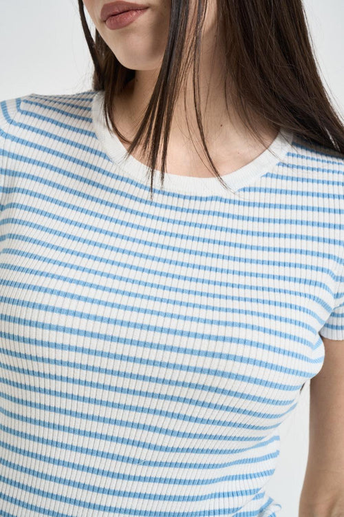 T-shirt donna a righe celeste - 2