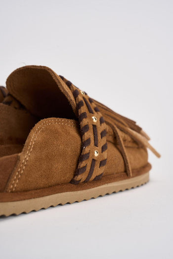 Sabot donna con frange in suede marrone - 9