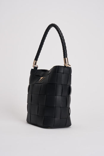 Borsa donna secchiello in ecopelle nera - 3