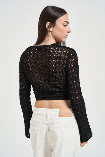 Cardigan donna incrociato nero - 4