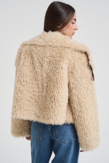 Ecopelliccia donna con frange beige - 3