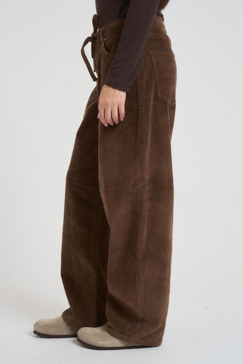 Pantalone donna a palazzo in velluto a costine marrone - 2