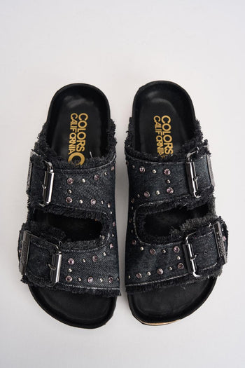Sandali donna in denim nero con borchie - 5