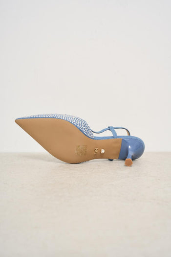 Demi-leather heeled shoe with rhinestones - 8