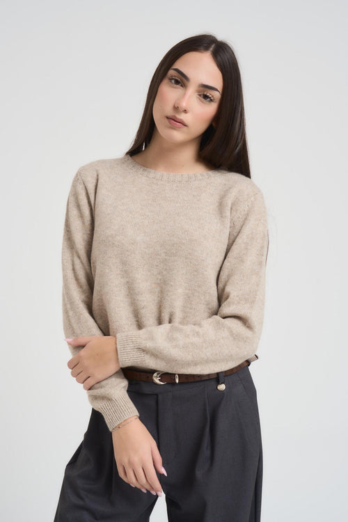Maglia donna girocollo beige