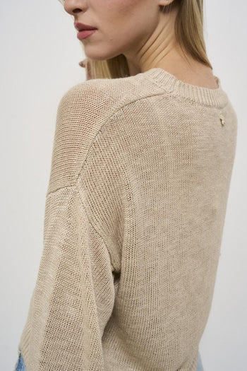 Beige perforated women's sweater - 5