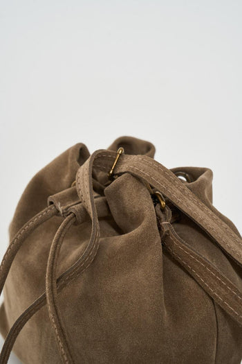 Borsa donna secchiello in suede beige - 4