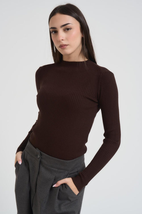 Maglia donna girocollo a costine moro