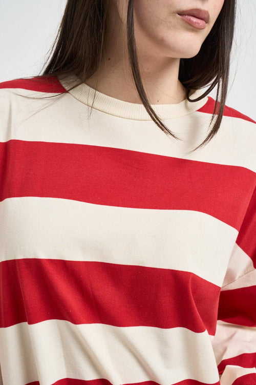 Maglia donna a righe rossa e panna - 2