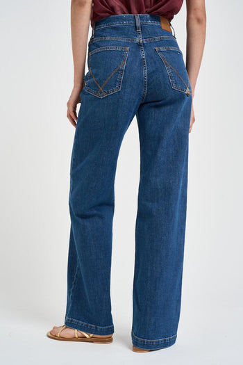 Jeans donna a palazzo in denim blu - 4