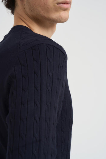 Maglia uomo girocollo treccia blu - 5