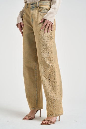 Jeans donna wide leg con strass sabbiato - 5