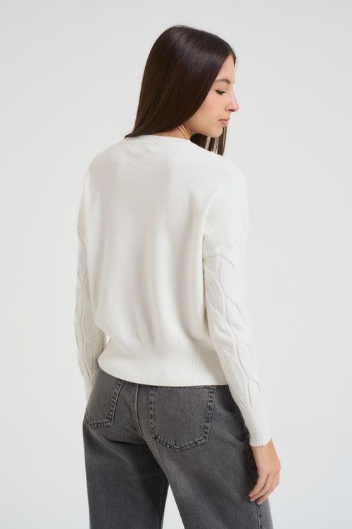 Maglia donna a trecce panna - 2