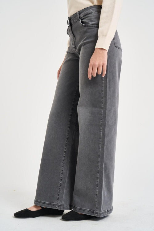 Jeans donna gamba larga in denim grigio - 2