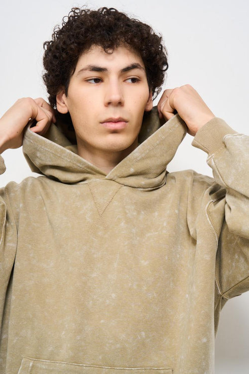 Felpa uomo beige con cappuccio - 2