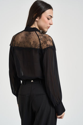 Camicia donna con inserti in pizzo nero - 3