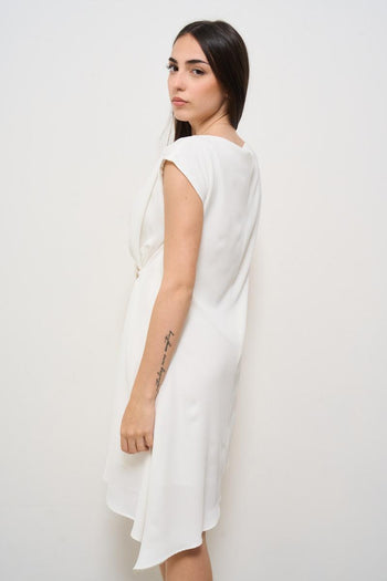 Abito donna mini con drappeggio bianco - 4