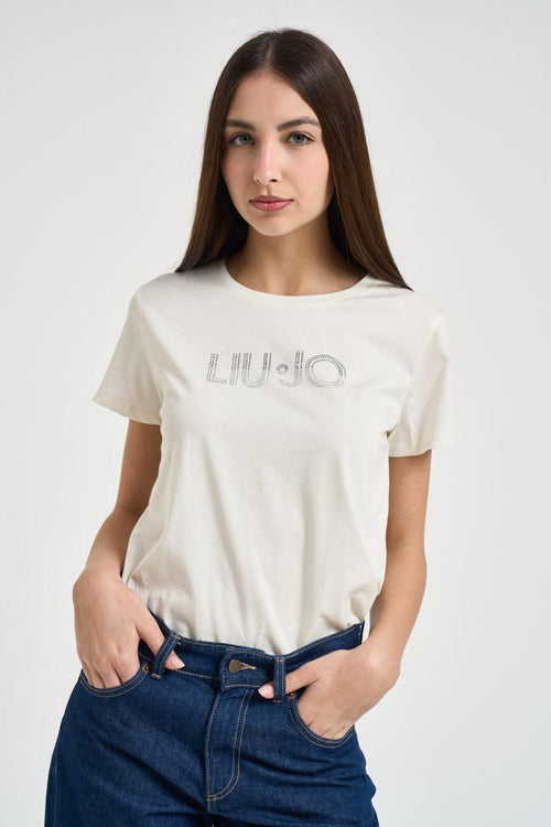 T-shirt donna logo con strass bianca