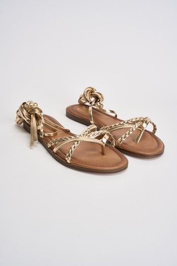 Sandalo donna flat intrecciato oro - 3