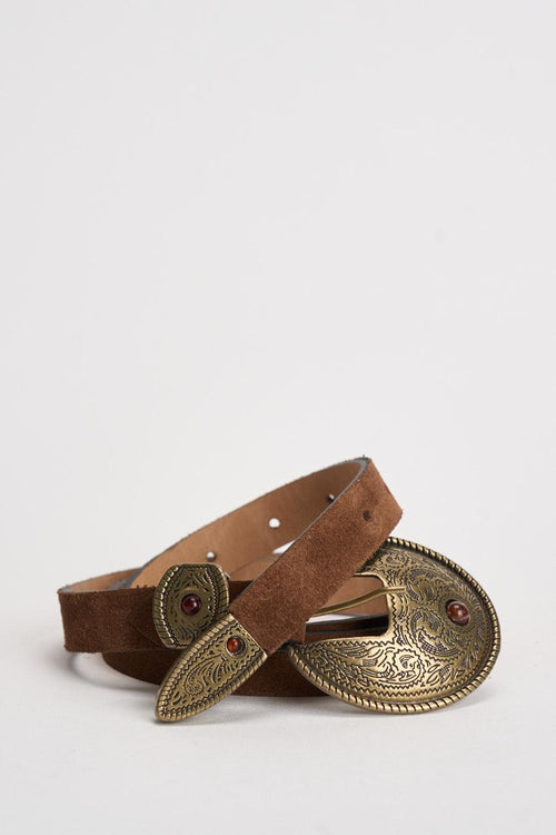 Cintura donna western in suede marrone - 1