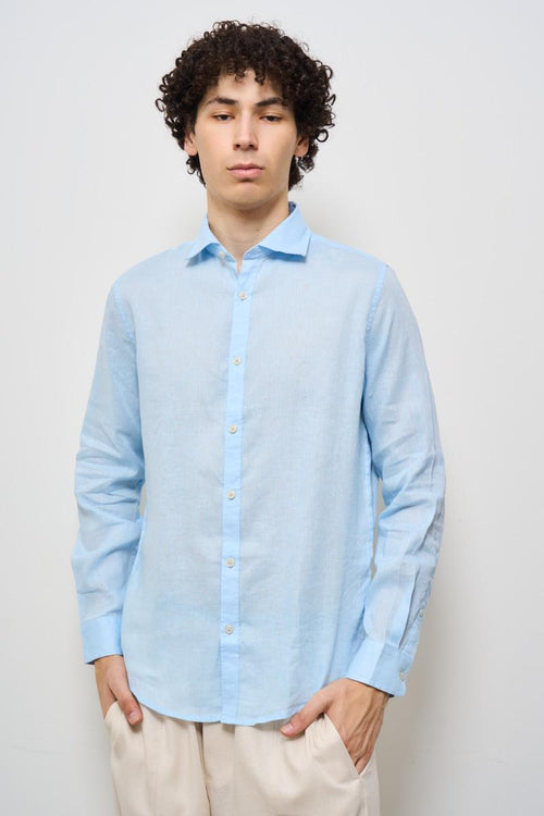 Camicia uomo in lino celeste