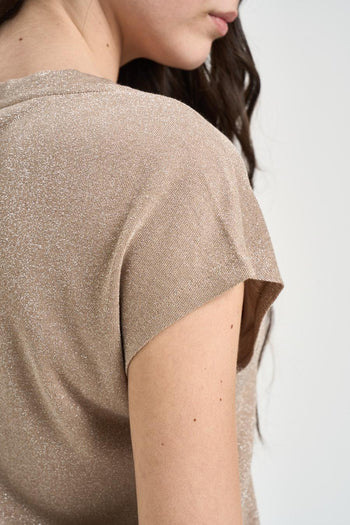 T-shirt donna effetto lurex beige dorato - 4