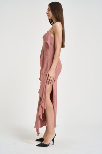 Abito donna lungo con volant rosa - 3