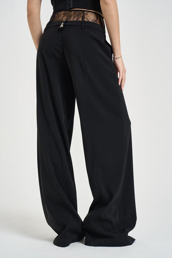 Pantalone donna a palazzo con pizzo nero - 4