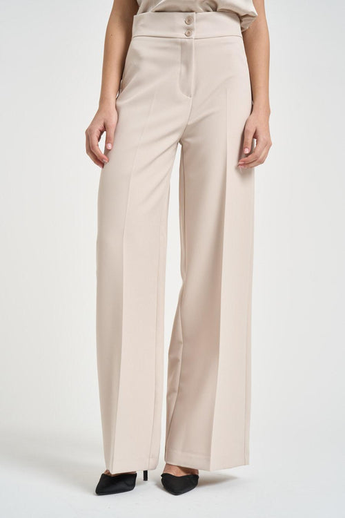 Pantalone donna gamba larga sabbia