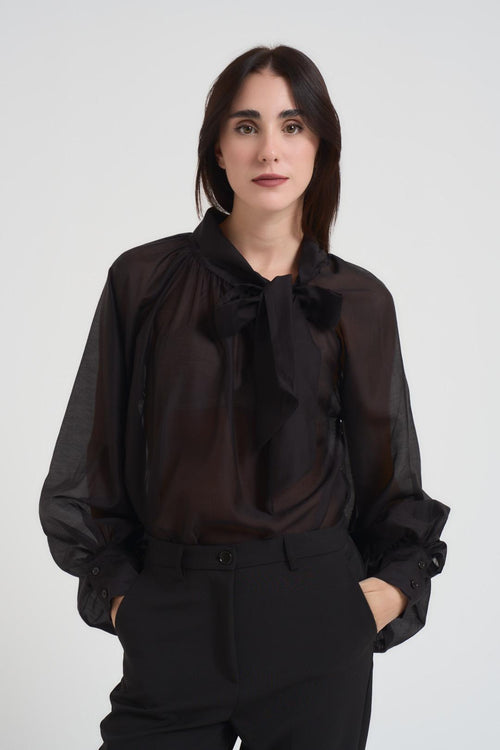 Blusa donna con fiocco nera