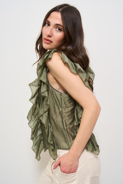 Blusa donna con rouches verde - 2