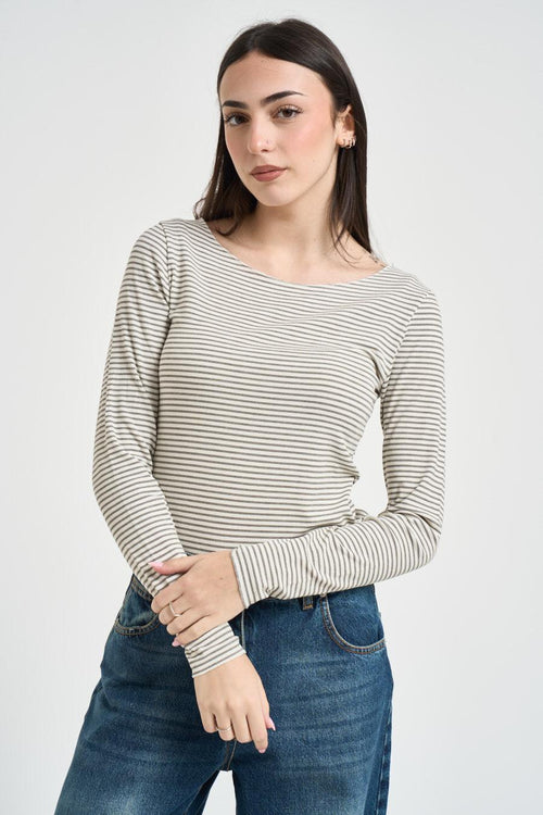 Maglia donna a righe bianca e verde - 1