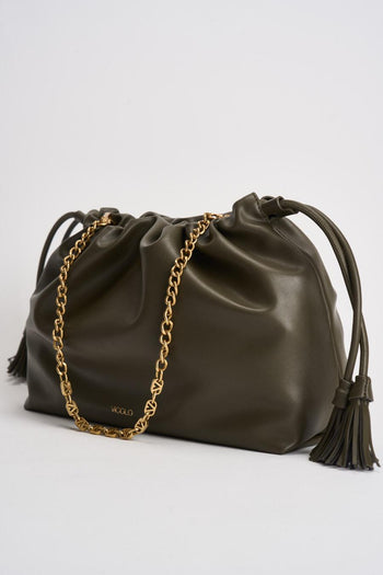 Borsa donna in ecopelle grande verde militare - 5