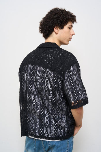 Camicia uomo traforata nera - 5