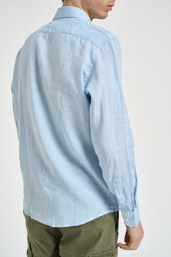 Camicia uomo in lino celeste - 5