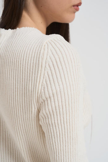 Maglia donna girocollo a costine panna - 5