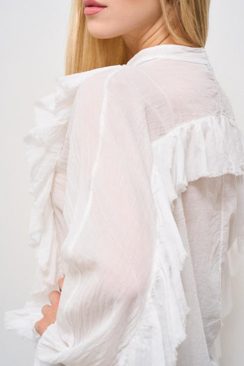 Blusa donna con volant bianca - 5