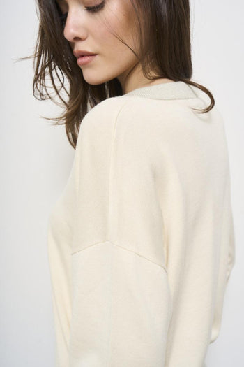 Women's cream V-neck sweater - 5