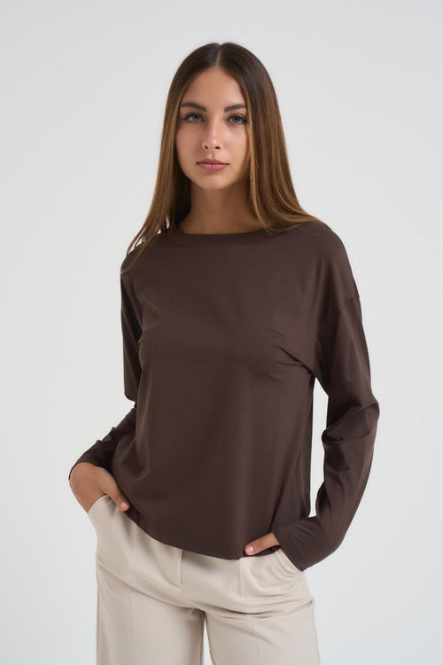T-shirt donna girocollo marrone