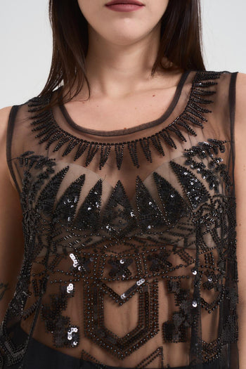 Top tulle donna con applicazioni nero - 3