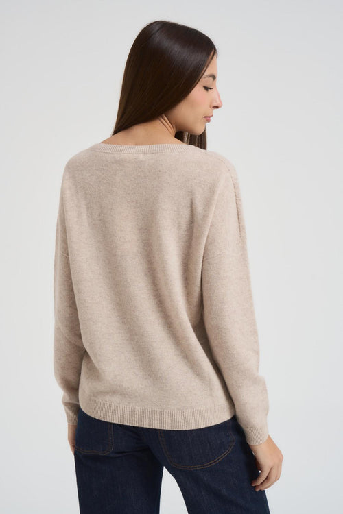 Maglia donna scollo a barchetta beige - 2