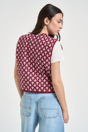 Gilet donna trapuntato reversibile bordeaux - 4