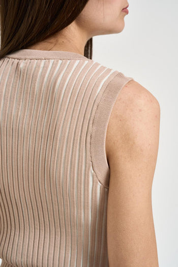 Top donna a coste beige e panna - 5