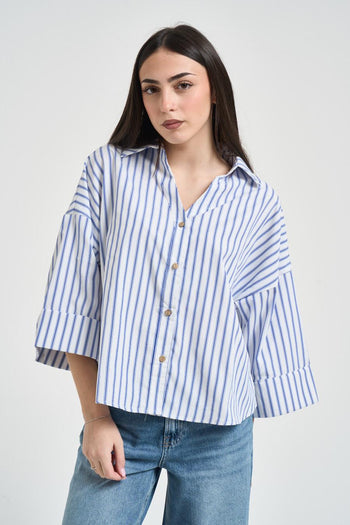 Camicia donna manica a tre quarti celeste<BR/> - 3