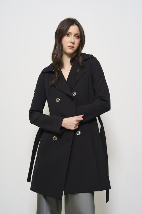 Trench donna midi doppiopetto nero - 2