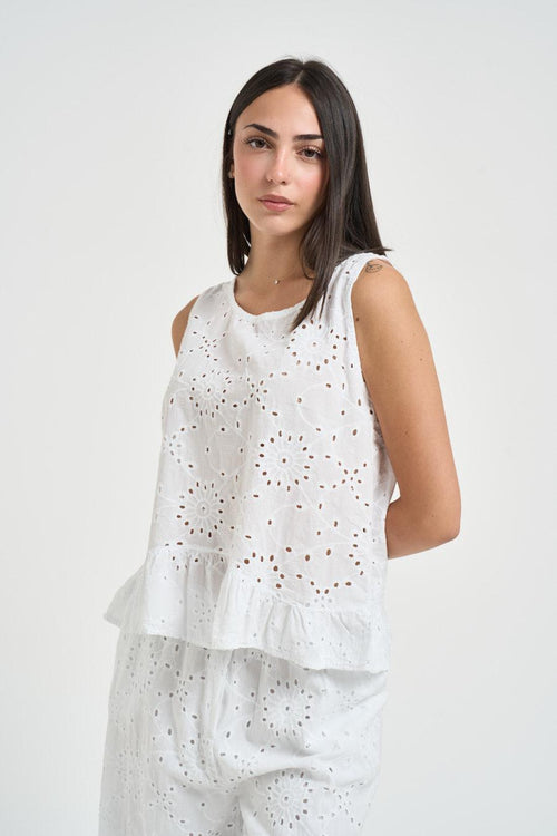 Top donna in sangallo bianco - 2