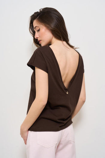 T-shirt donna girocollo marrone - 3