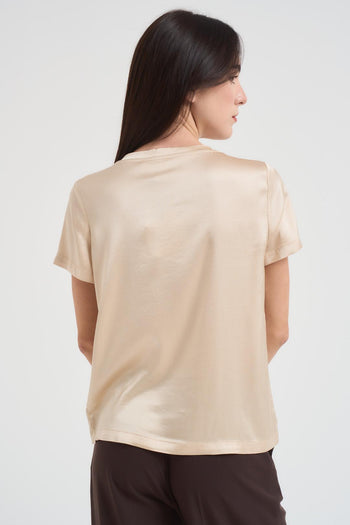 T-shirt donna beige girocollo - 4